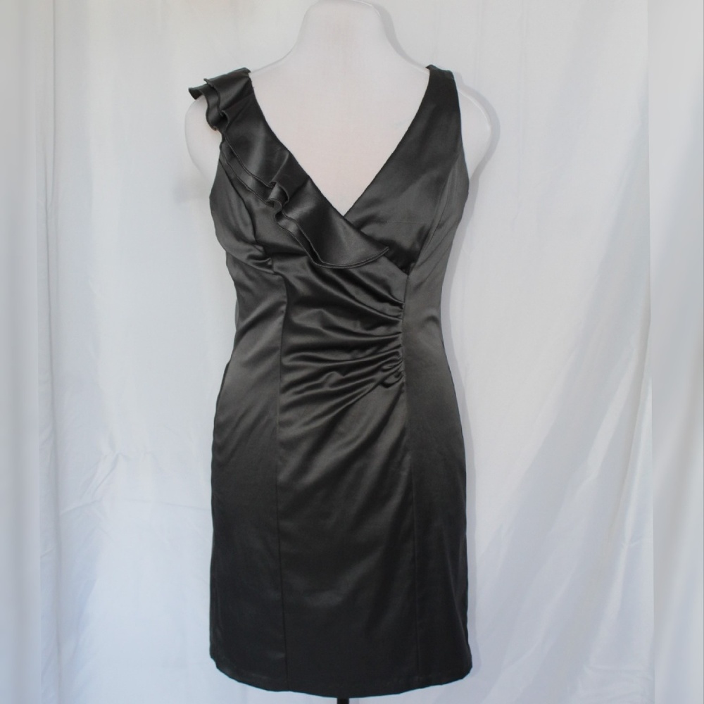 Charcoal Gray Ruched & Ruffled Dress - Picture 1 of 5